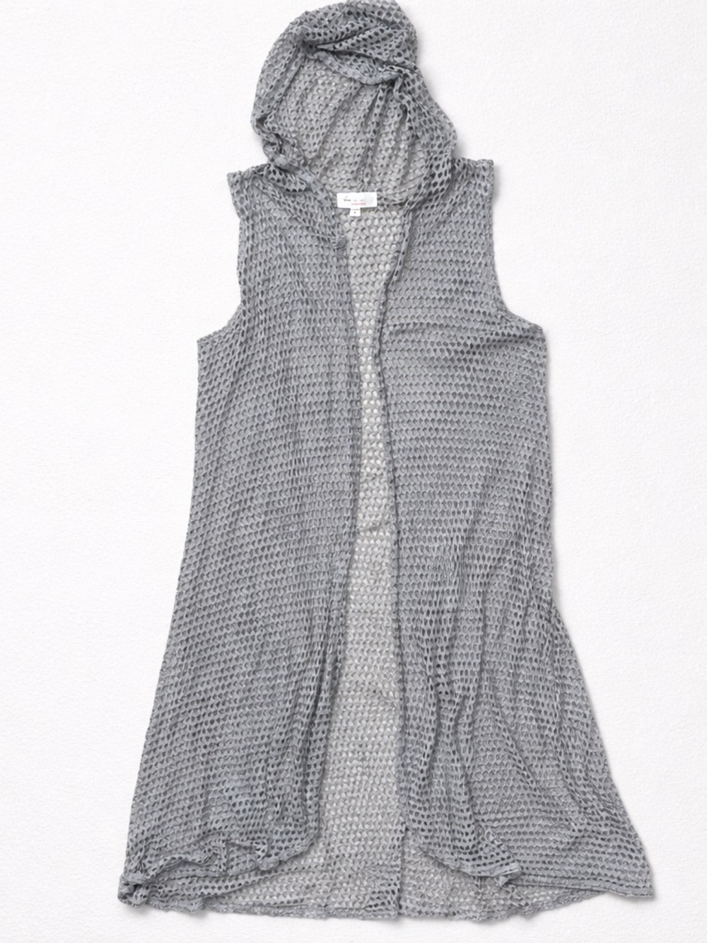 Two By Vince Camuto Slate Gray Eyelet Mesh Duster w/ Hood Sz M Airy Y2K Boho